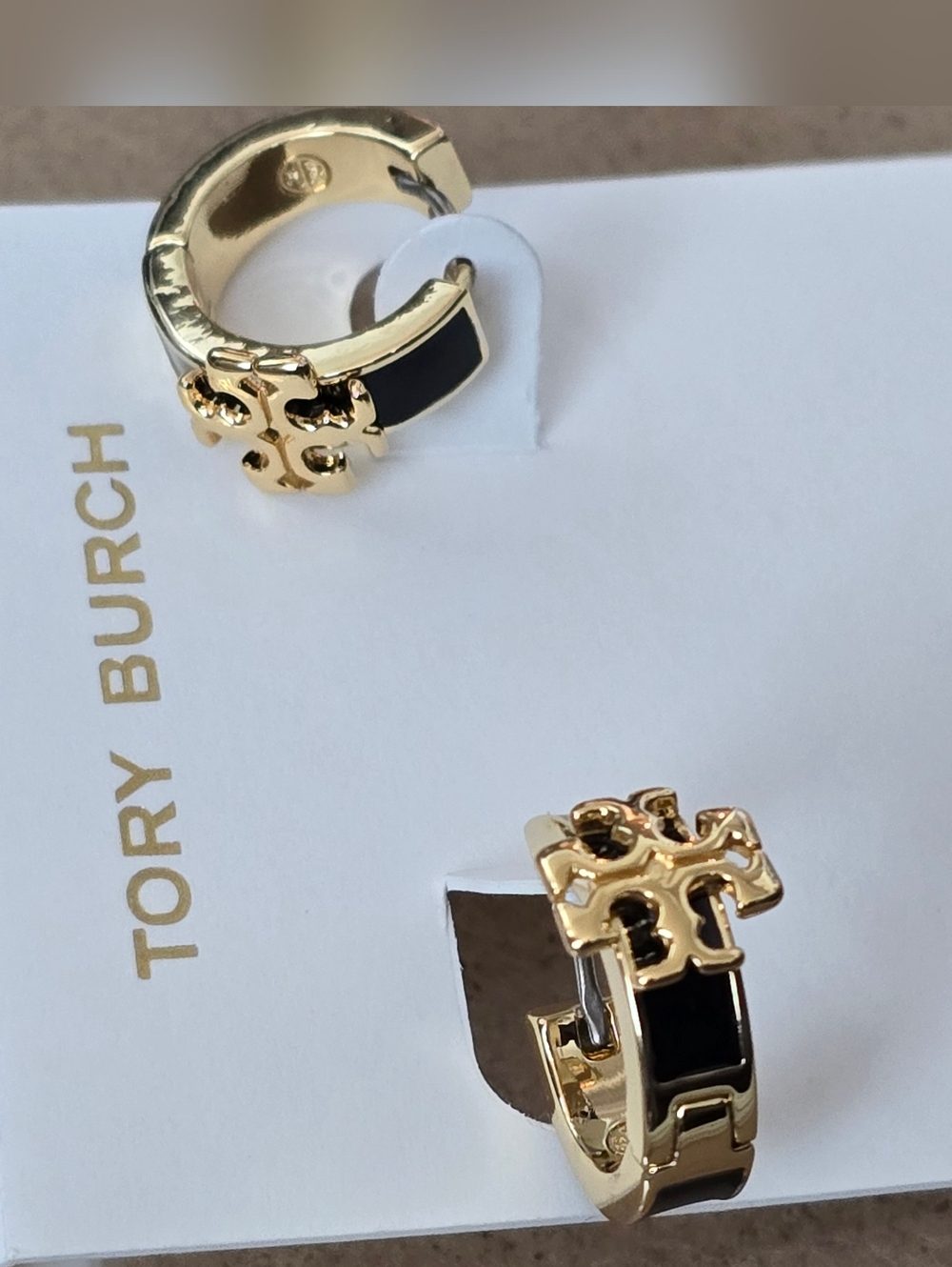 Tory Burch Gold-tone Huggie Earrings with Black Enamel